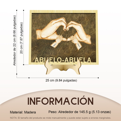 A mi abuela/abuelo-Adorno 2-8 nombres personalizados decoración de madera mano con mano-Jessemade ES