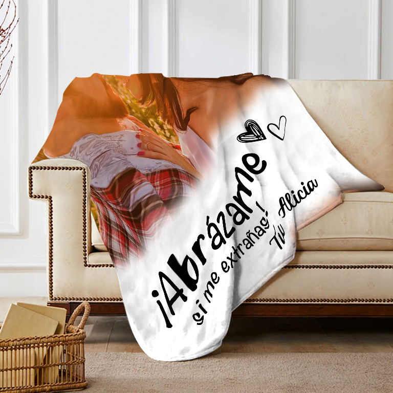 Pareja-Manta de buen calidad con foto personalizada con nombre-Jessemade ES