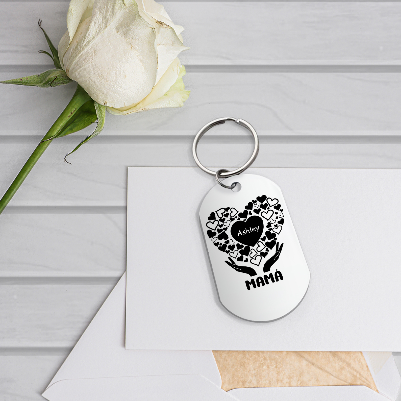 A mi mamá-Llavero 1-7 Nombres Personalizados CORAZONES Y MANOS-Jessemade ES