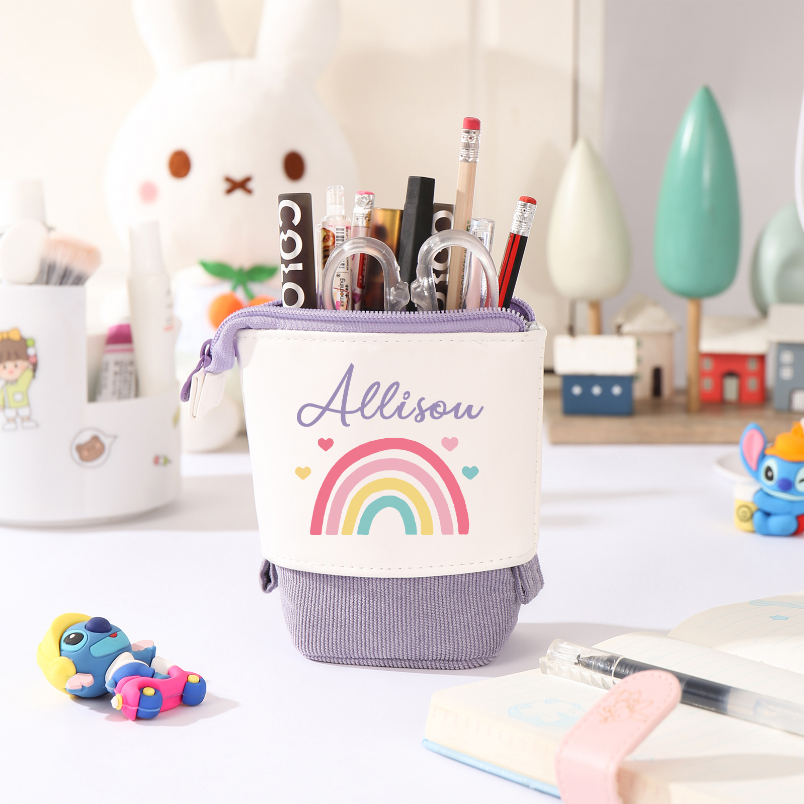 Estuche personalizado con nombre con diseños coloridos de iris para niños