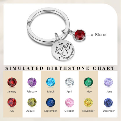 Llavero con colgante de ángel amuleto de guardia personalizado con 1 texto y 1 piedra-Jessemade ES