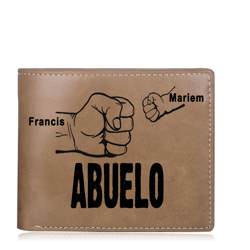 Cartera, billetera clásica puño con puño 2 nombres personalizados y una foto para abuelo-Jessemade ES