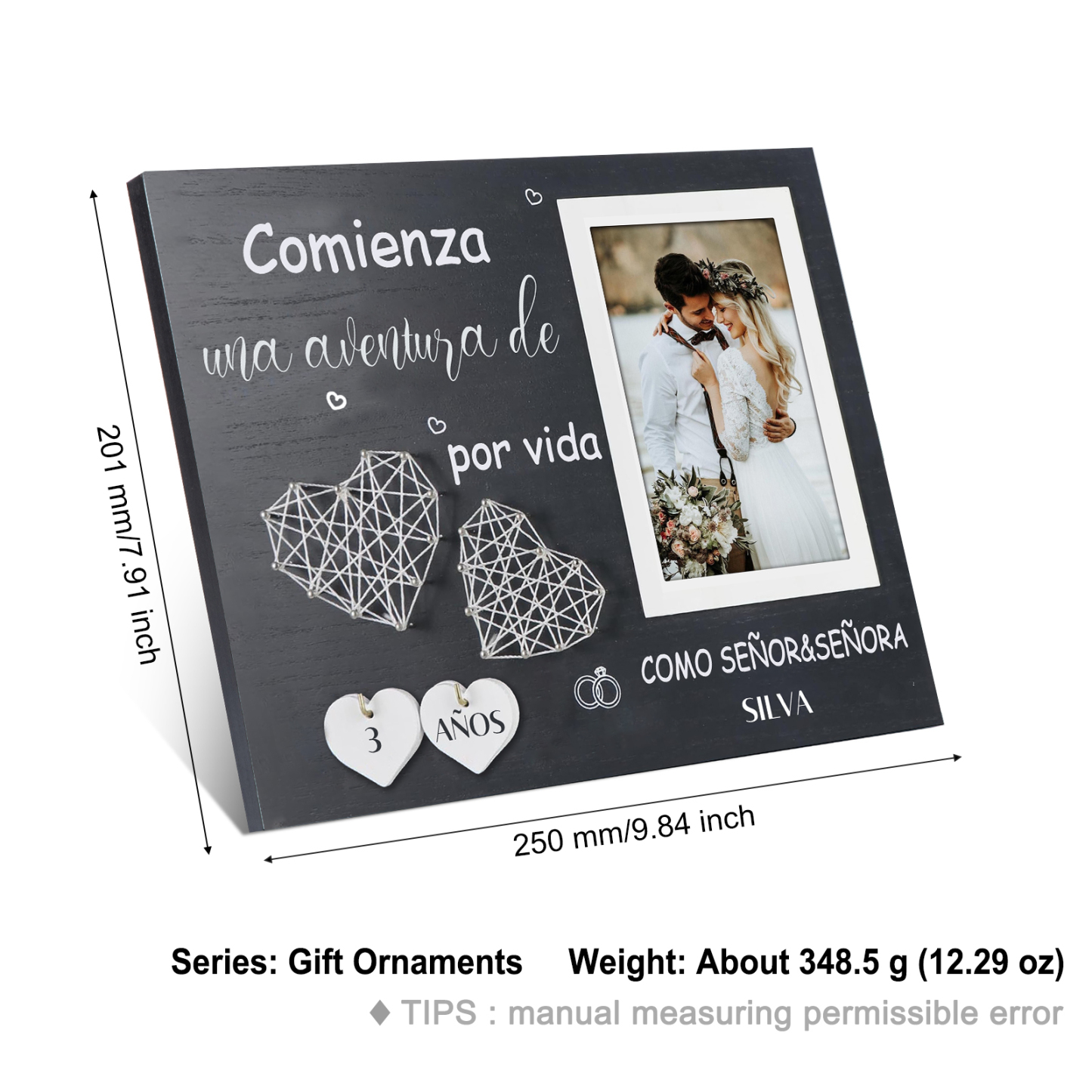 Lámina marco de madera para pareja apellido y número personalizados con 1 foto-Jessemade ES