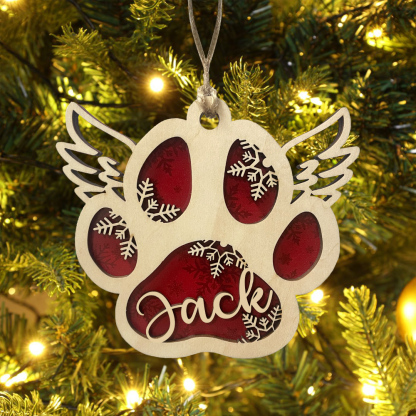 Navidad-Ornamento navideño de madera pata de perro con alas con 1 nombre personalizado