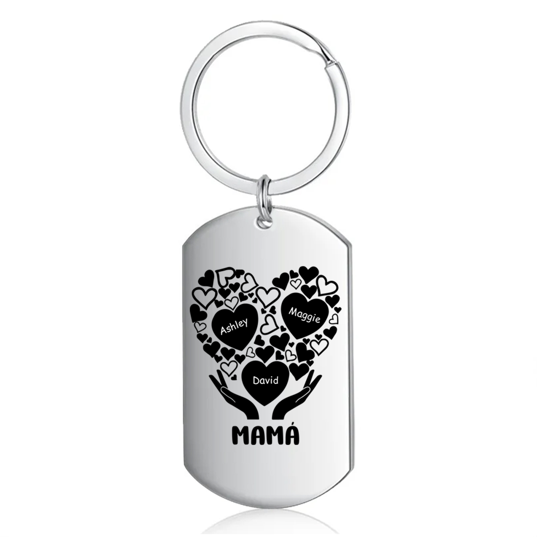 A mi mamá/abuela-Llavero 1-7 Nombres Personalizados con Texto CORAZONES Y MANOS