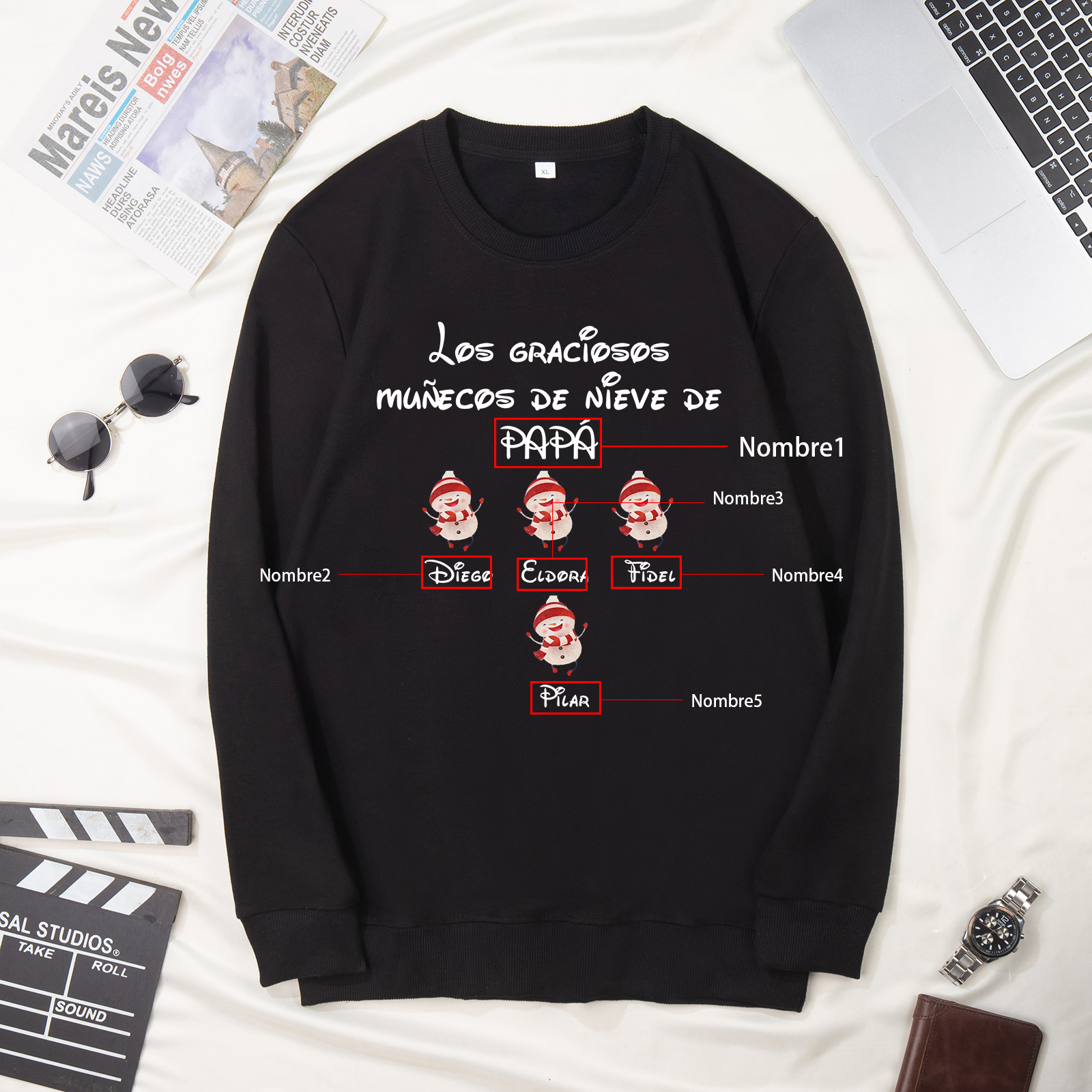Familia-Sudadera "Muñecos de nieve" 5 nombres personalizados-Jessemade ES
