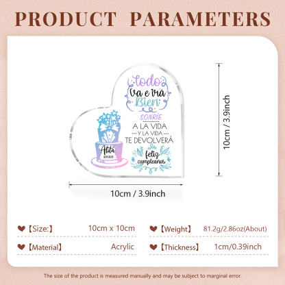 Cumpleaños-Placa de acrílico en forma de corazón con nombre y fecha personalizados-Jessemade ES