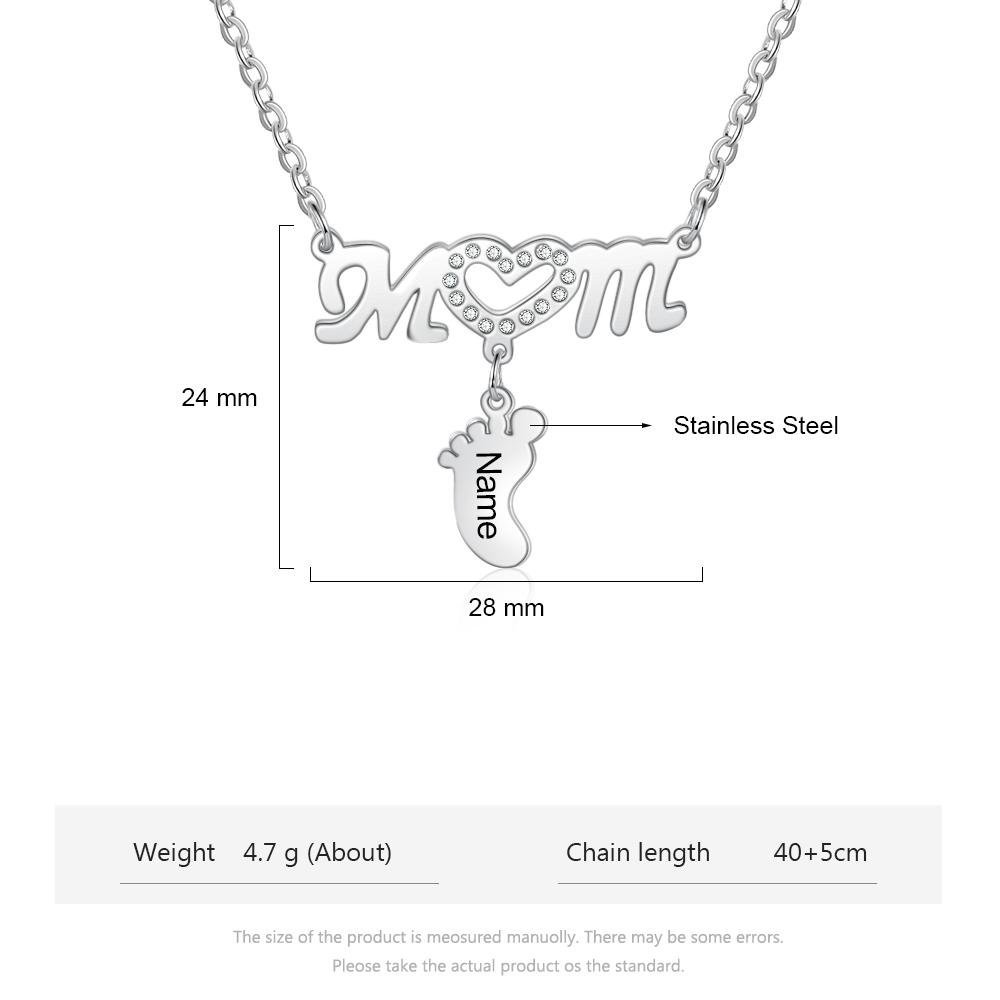 Collar "MoM" con colgante de huella personalizada con 1 nombre-Jessemade ES