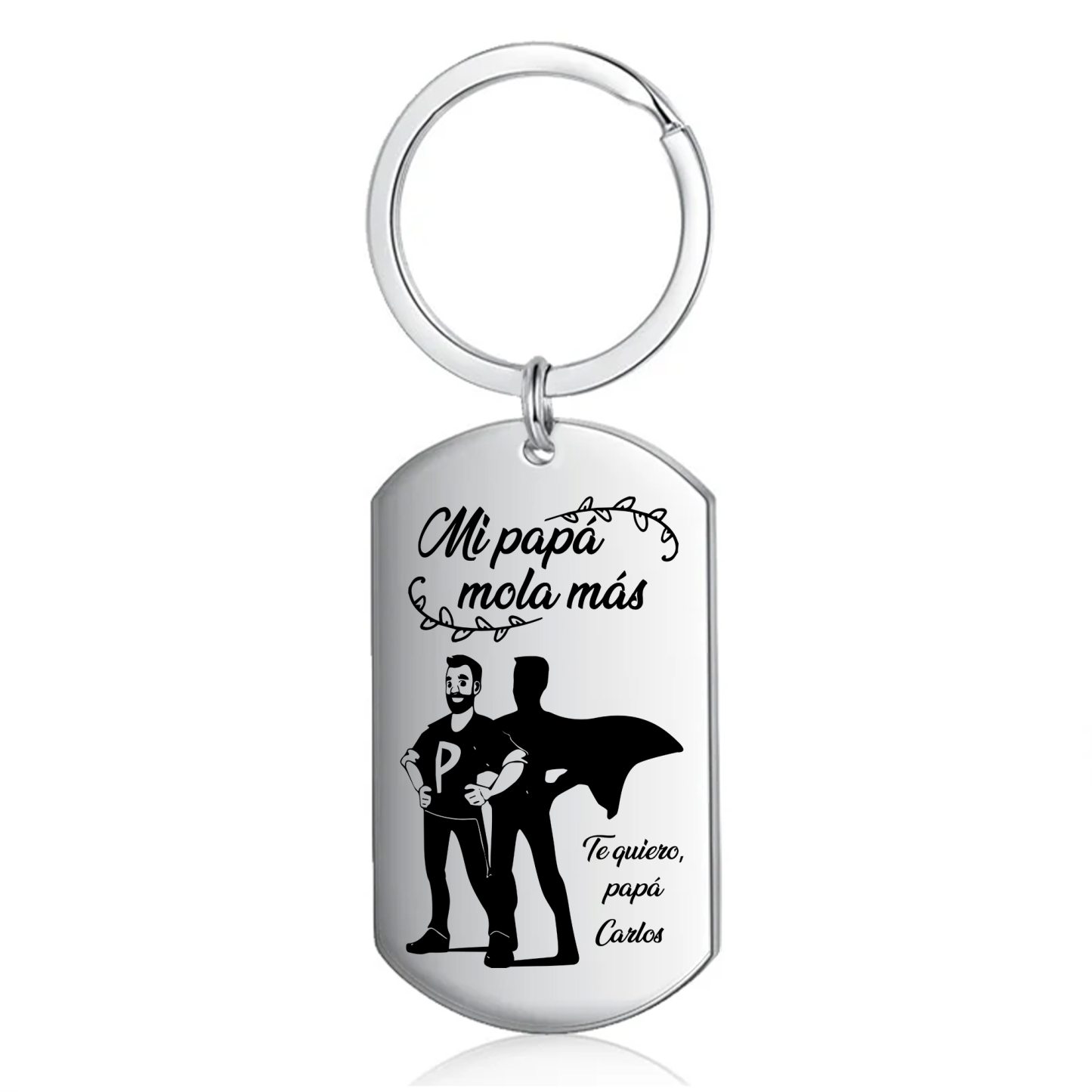 A mi papá-Llavero de placa con superhombre personalizado con 1 nombre-Jessemade ES
