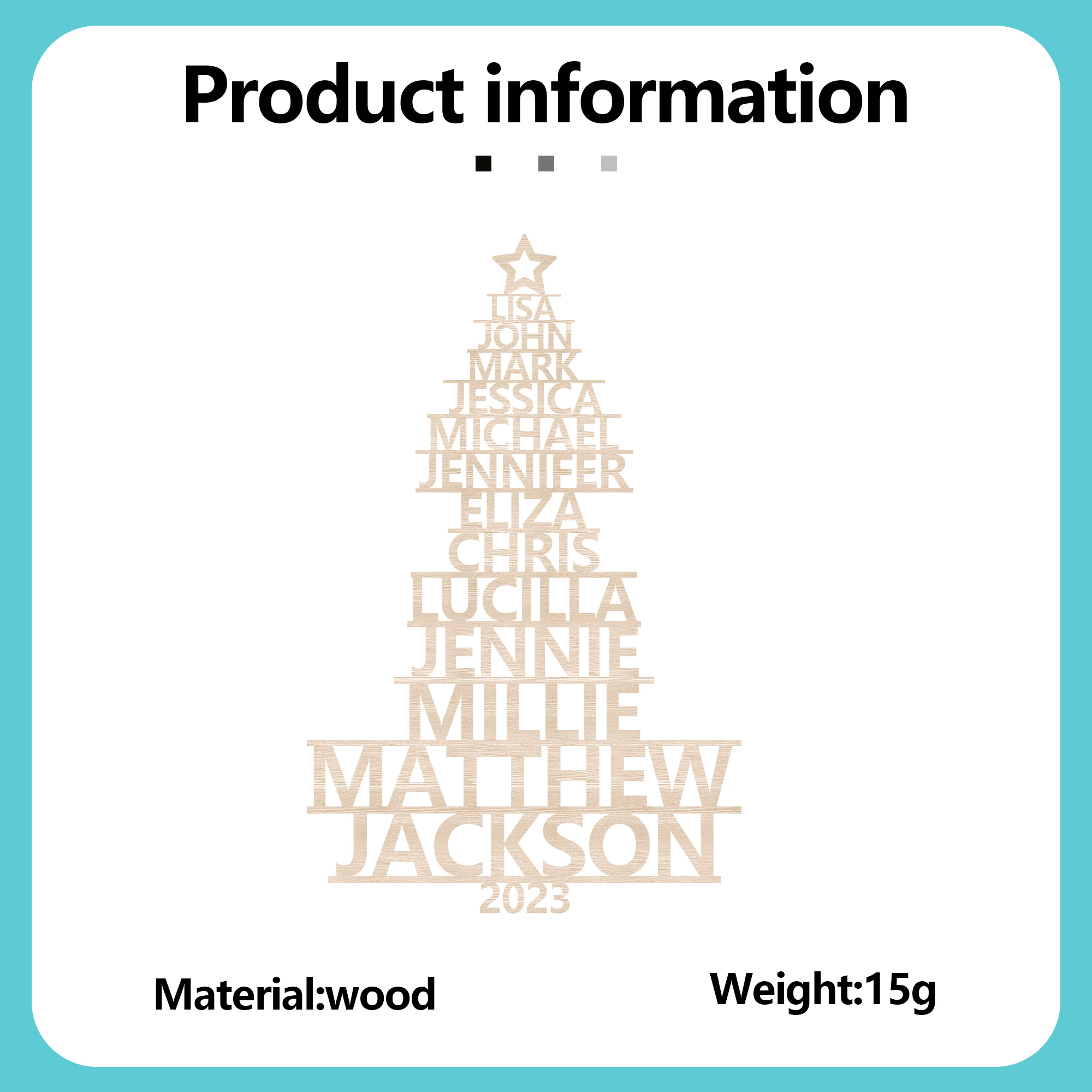 Navidad-Ornamento navideño de madera árbol de nombres con 13 nombres y año personalizados