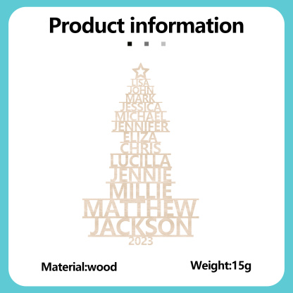 Navidad-Ornamento navideño de madera árbol de nombres con 13 nombres y año personalizados