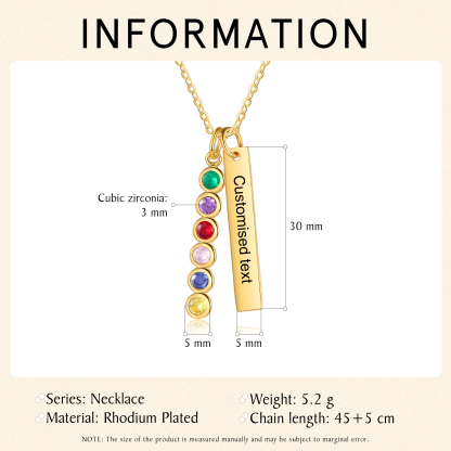 Collar con colgante de placa con 1-6 piedras de nacimiento personalizadas con texto-Jessemade ES