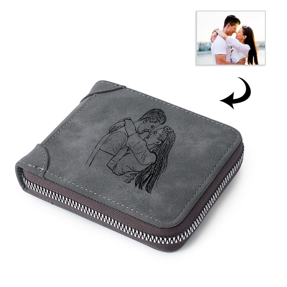 Cartera, billetera con cierre con 1 foto y 3 textos personalizados, monedero clásico para hombre | Jessemade