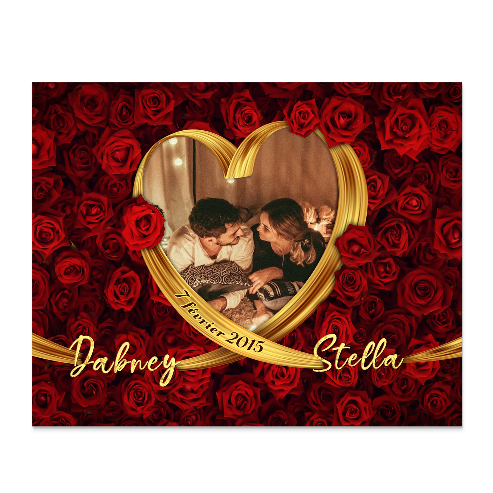 Lámina "rosas" marco de madera para pareja 2 nombres personalizados con fecha y foto-Jessemade ES