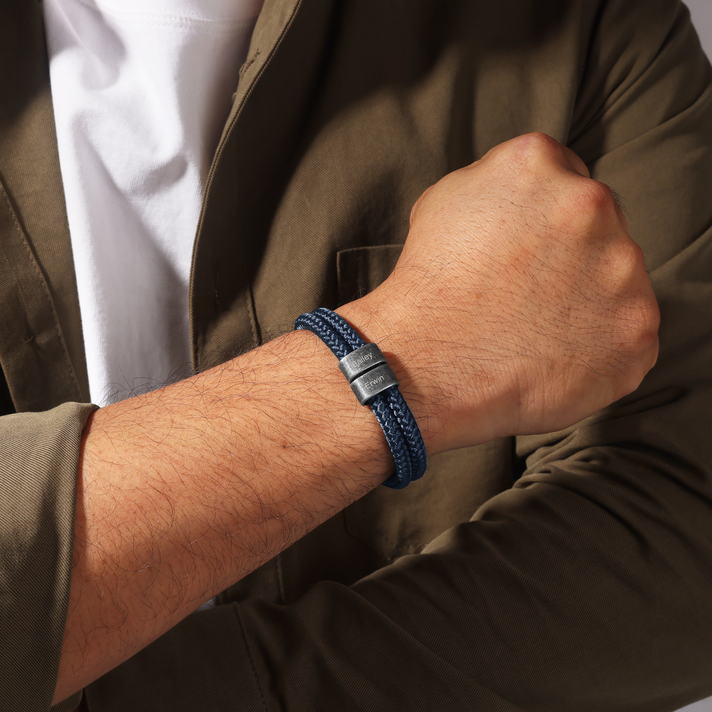 2-4 Nombres Personalizados Pulsera de Cuerda Turquí Aros de Acero Inoxidable-Jessemade ES