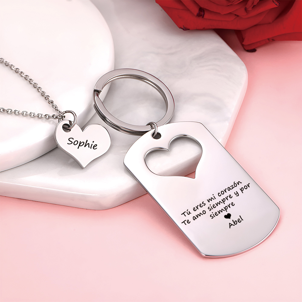 Collar y Llavero Combinación 2 nombres personalizadas para pareja-Jessemade ES