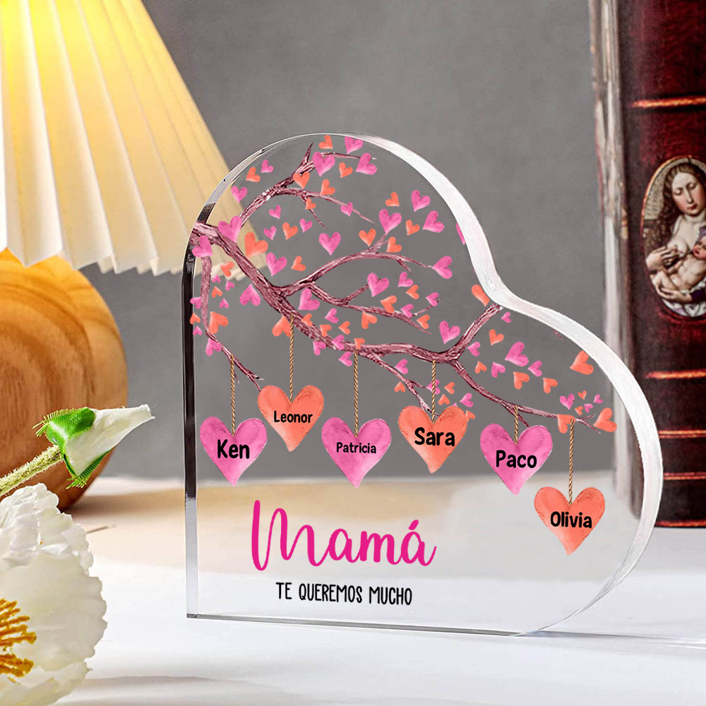 A mi mamá/abuela-Placa de acrílico en forma de corazón árbol de corazones 1-10 nombres y 2 textos personalizados-Jessemade ES