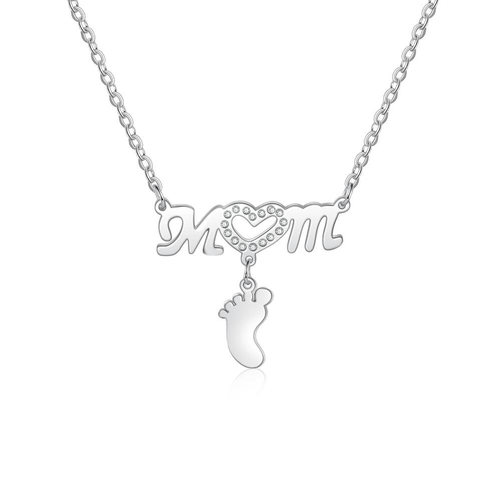 Collar "MoM" con colgante de huella personalizada con 1 nombre-Jessemade ES