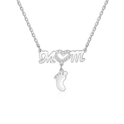 Collar "MoM" con colgante de huella personalizada con 1 nombre-Jessemade ES