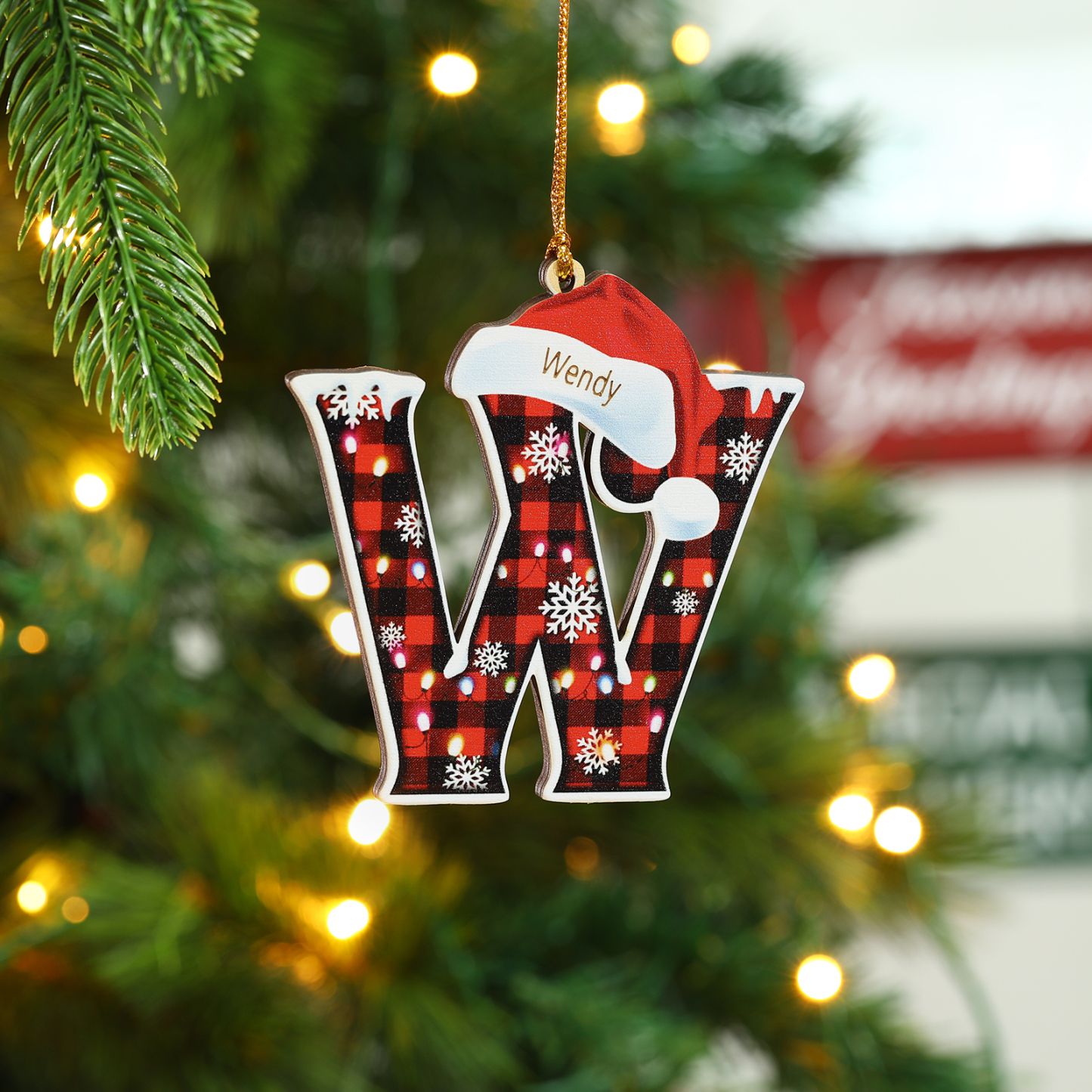 Navidad-Ornamentos Navideños de Madera Letra 1 Nombre Personalizado