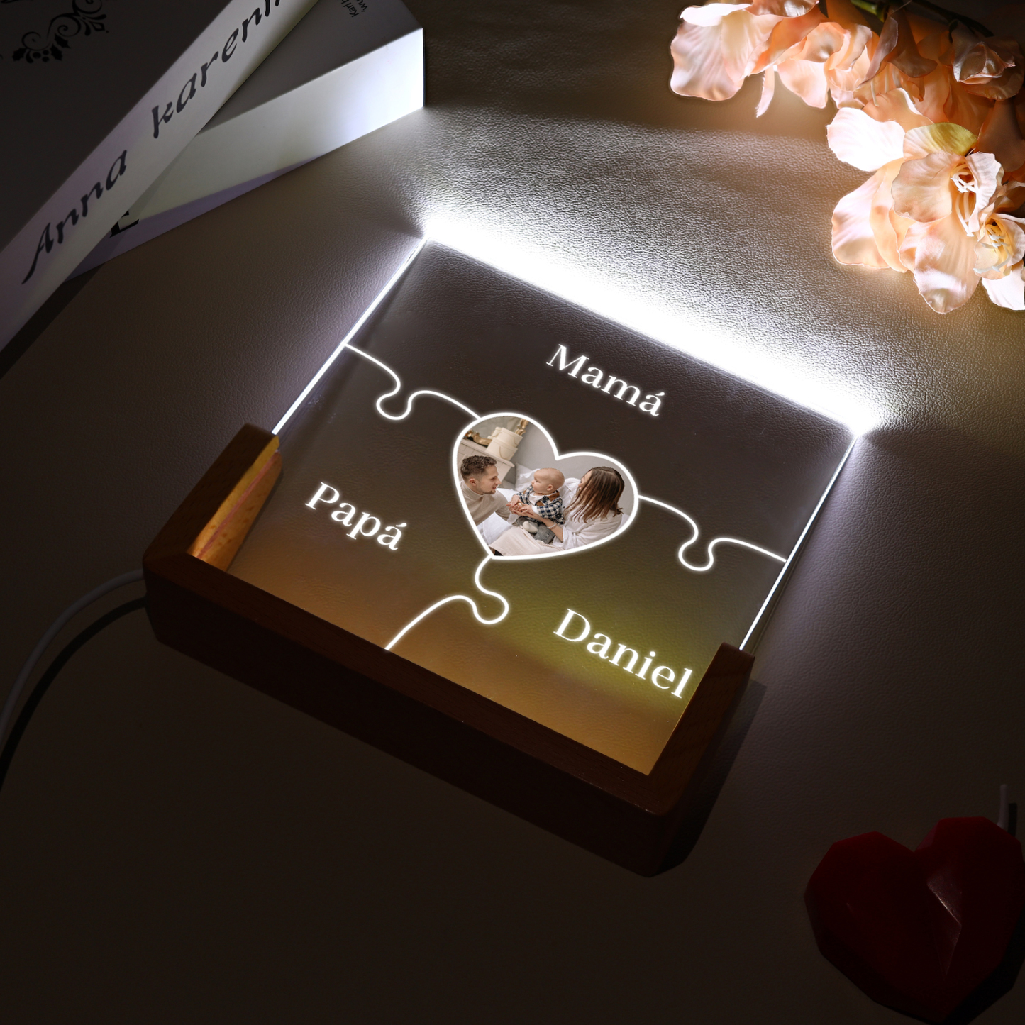 A mi mamá/abuela-Lámpara Personalizada con 2-7 Nombres y Foto "rompecabezas" 3D Ilusión Luz de Noche-Jessemade ES