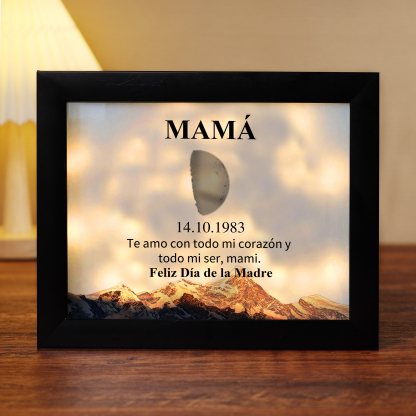 A mi mamá-Marco de luna del día que nació personalizado con fecha y texto con lámpara-Jessemade ES