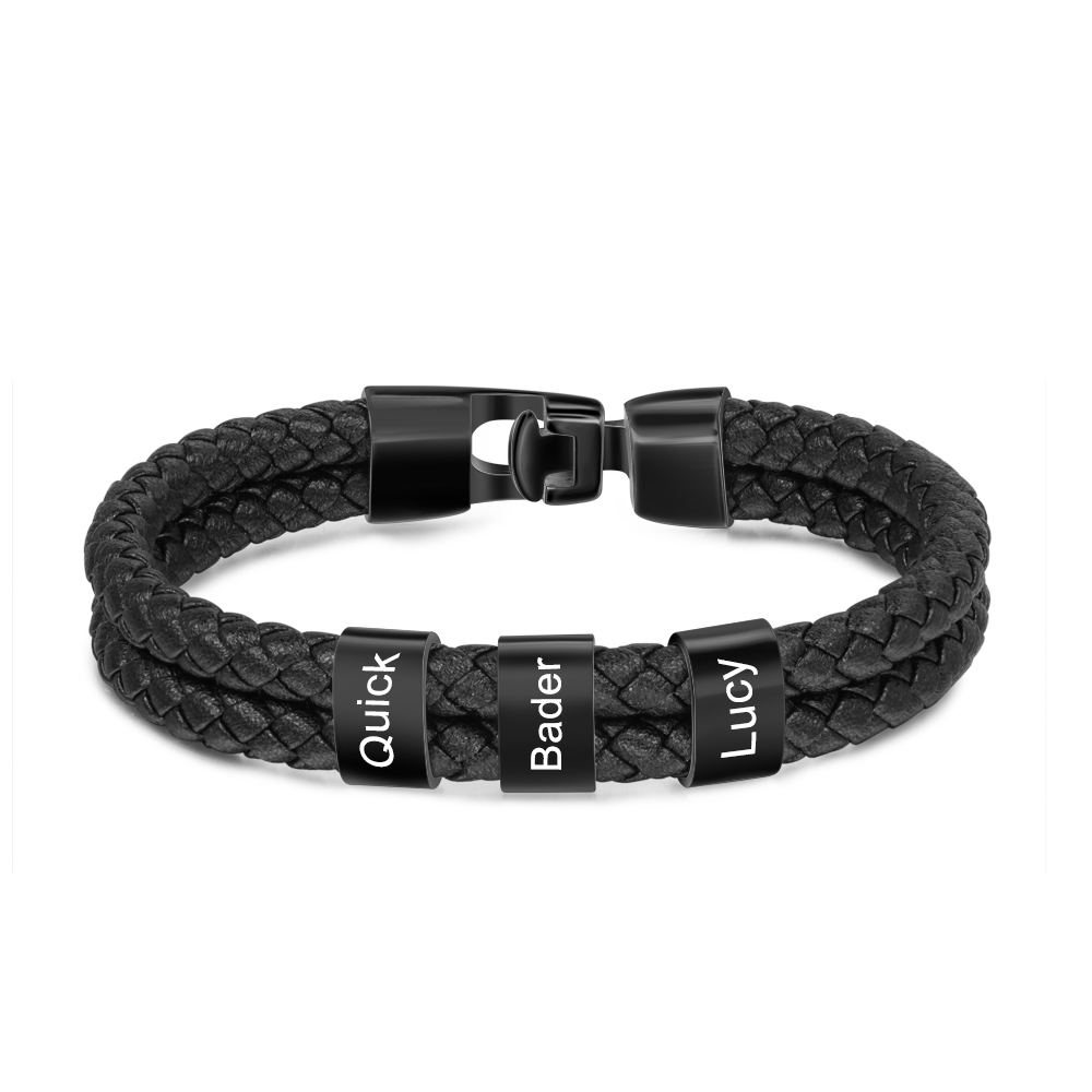 A mi papá-Pulsera de cuero trenzado 3 aros con 3 nombres personalizados pulsera de hombre-Jessemade ES