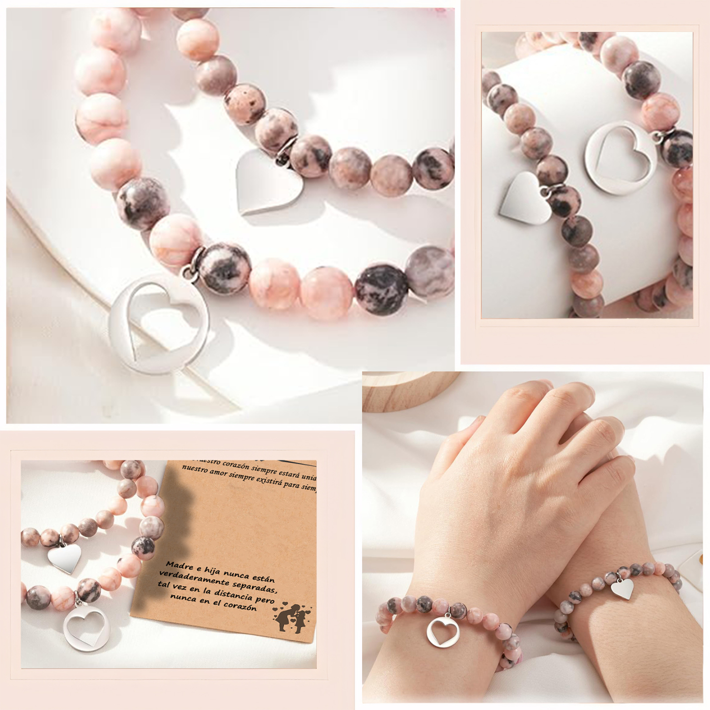 Madre e hija-Unidad de pulseras de corazón con tarjeta amorosa
