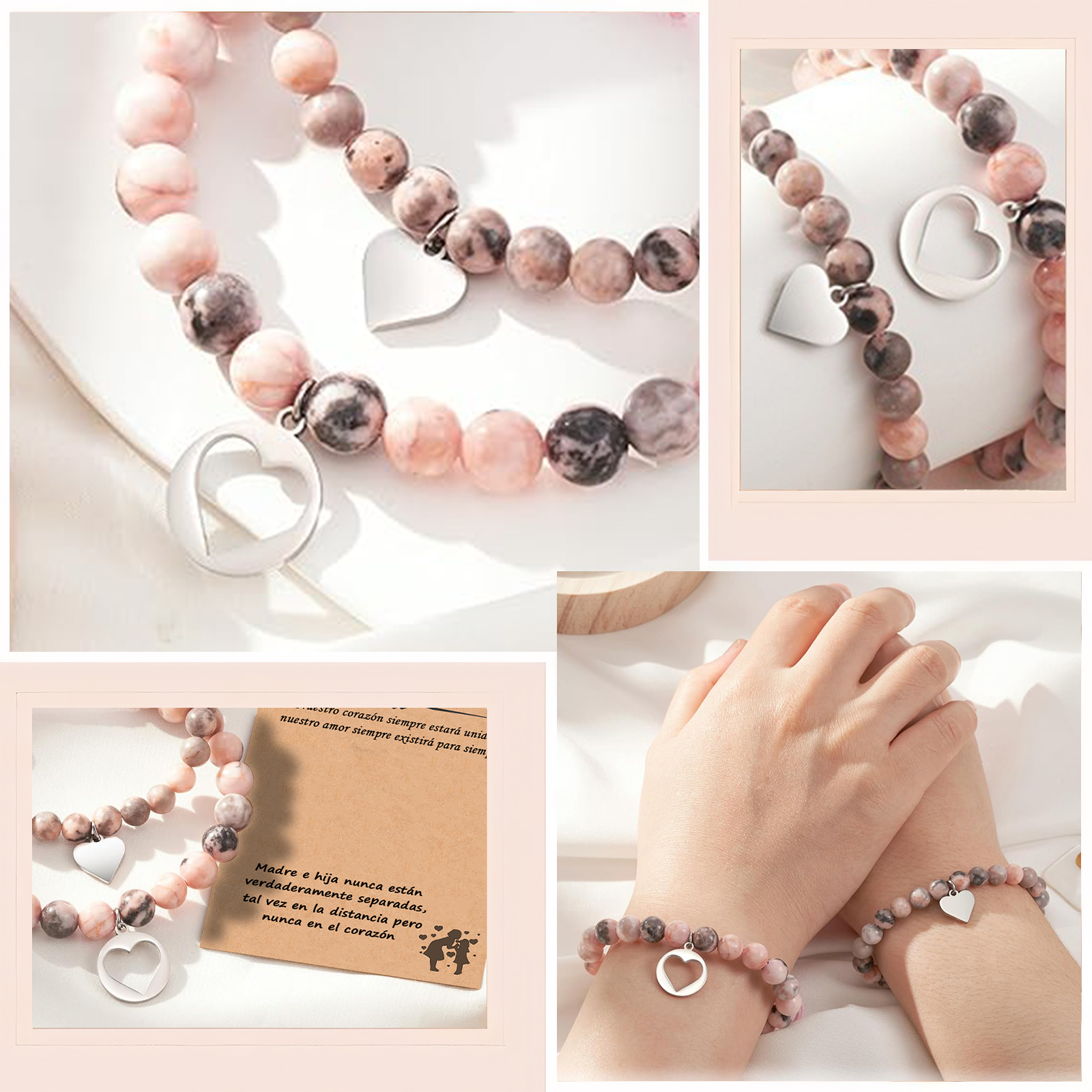 Madre e hija-Unidad de pulseras de corazón con tarjeta amorosa