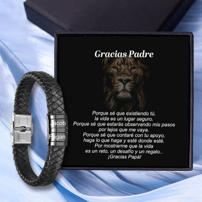 A MI PAPÁ-Pulsera de cuero trenzado de hombre con 2 perlas personalizadas con 2 nombres-Jessemade ES