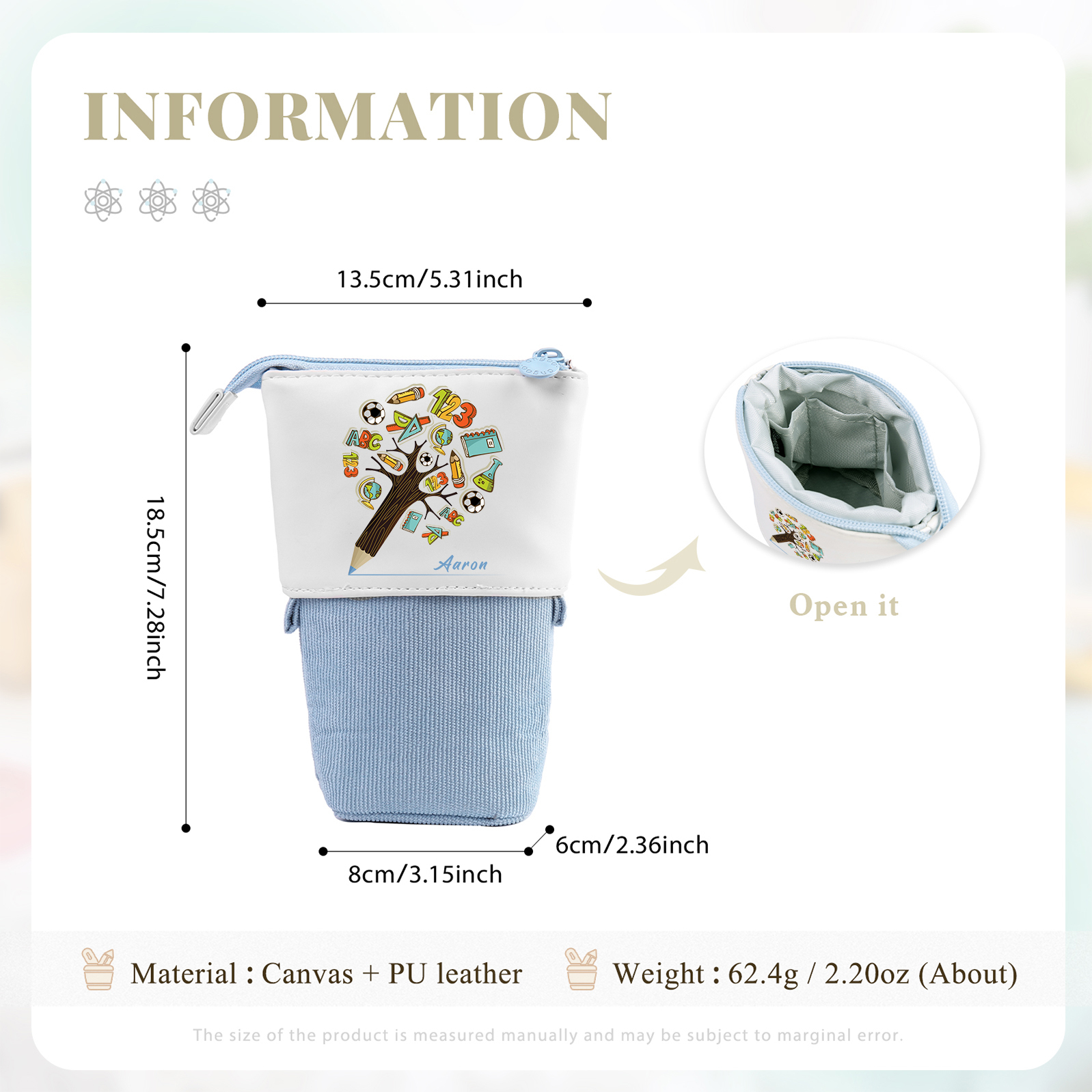 Estuche personalizado con nombre con diseños coloridos de árbol de ciencia para niños