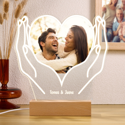 Lámpara para pareja en forma de corazón foto y nombres personalizados-Jessemade ES