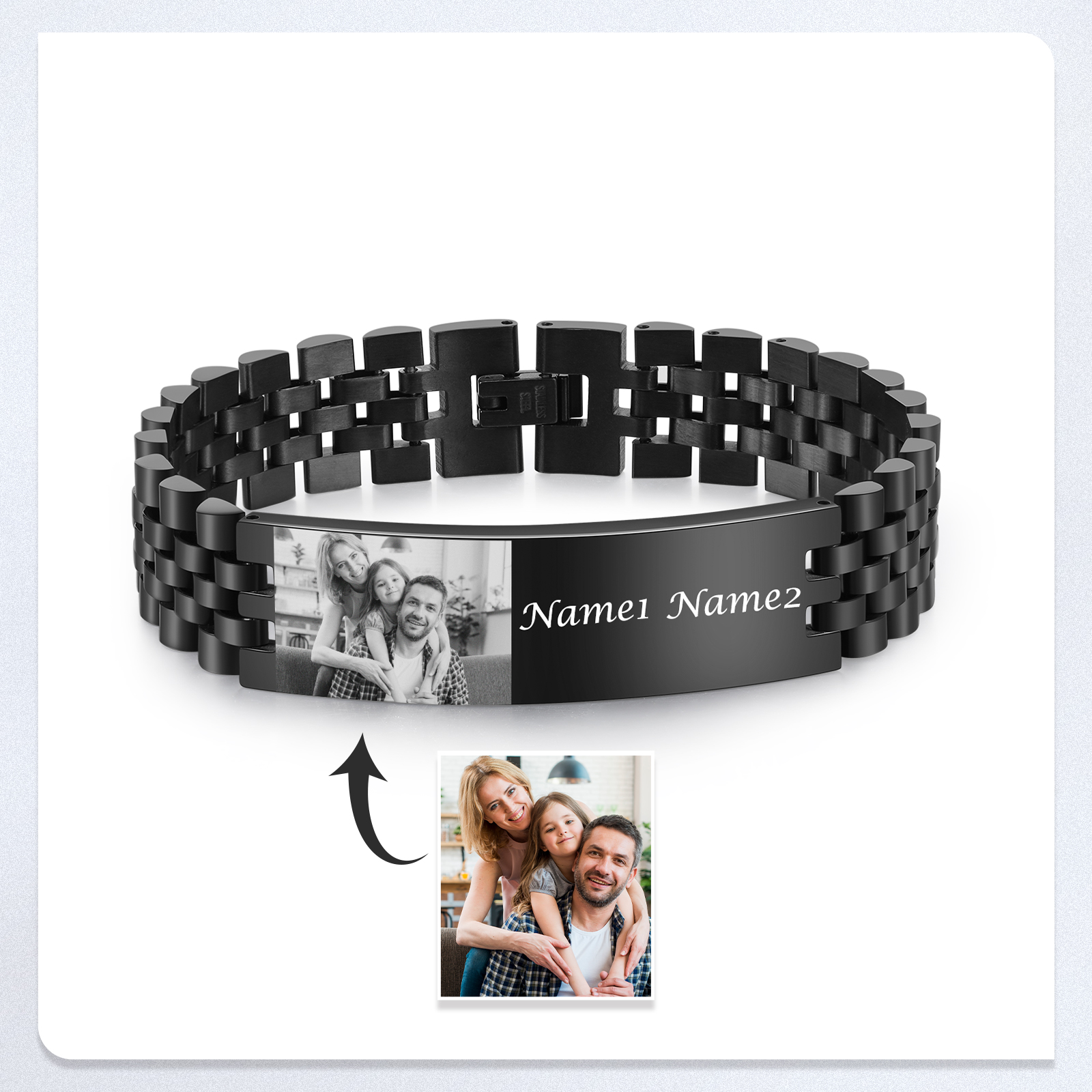 Pulsera de cadena personalizada con 2 nombres y 1 foto para hombre-Jessemade ES