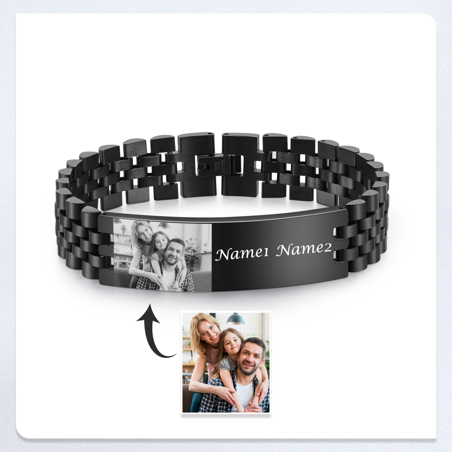 Pulsera de cadena personalizada con 2 nombres y 1 foto para hombre-Jessemade ES