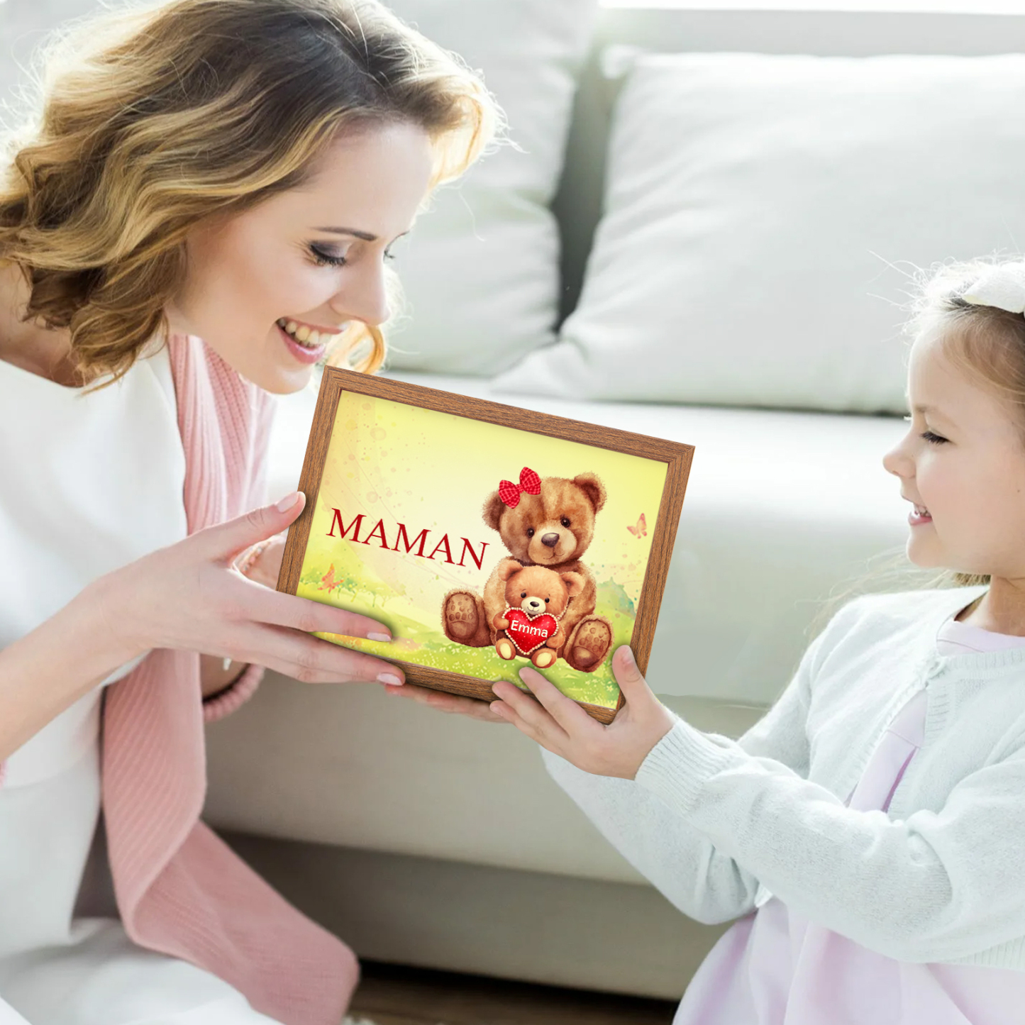 Marco con LED Familia de Osos 1-4 Nombres Personalizados con 1 Texto-Jessemade ES