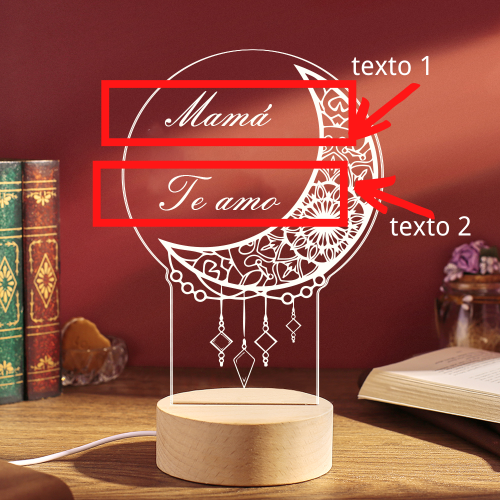 Lámpara 3D Ilusión Luz de noche Atrapasueños LED 2 textos personalizados