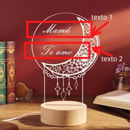 Lámpara 3D Ilusión Luz de noche Atrapasueños LED 2 textos personalizados