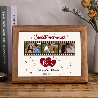 Marco de 3 fotos de madera para pareja 2 textos, 2 letras y fecha personalizados-Jessemade ES