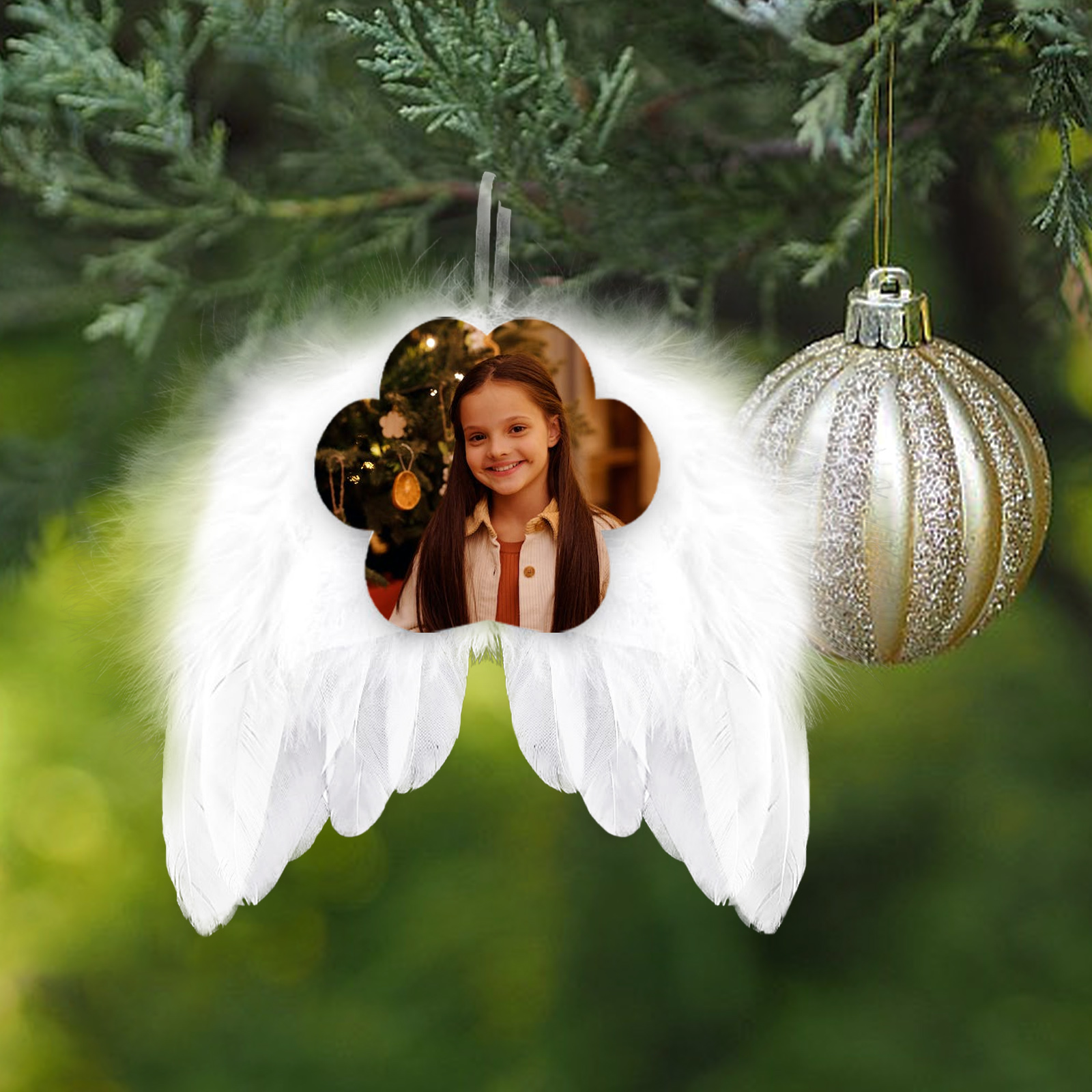Navidad-Ornamento navideño alas de ángel con 1 foto personalizada adorno del árbol