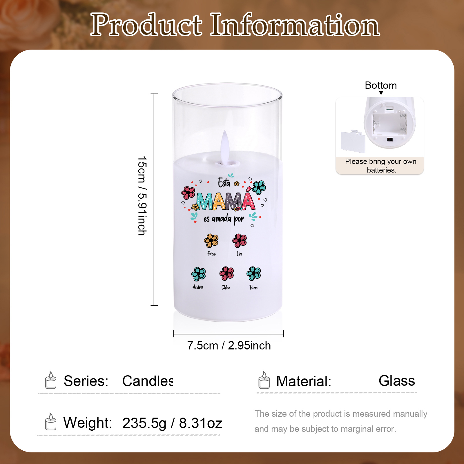 Vela LED personalizada "Esta mamá es amada por"