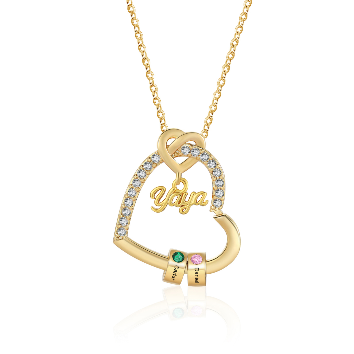 Collar de corazón "YAYA" personalizado con 1 a 5 nombres y 1 a 5 piedras de nacimiento, regalo para abuela | Jessemade