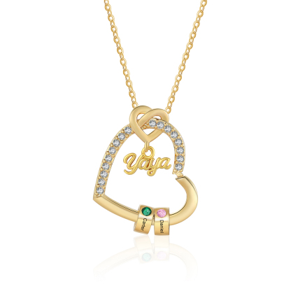 Collar de corazón "YAYA" personalizado con 1 a 5 nombres y 1 a 5 piedras de nacimiento, regalo para abuela | Jessemade