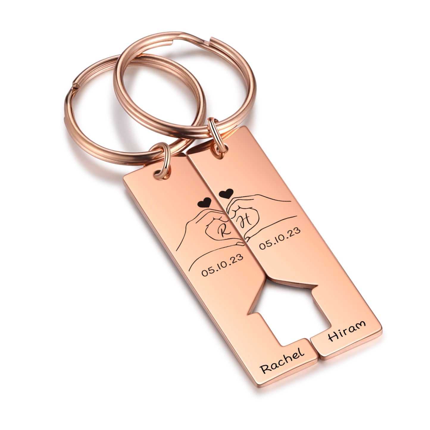 A mi querido-Llavero con casa encajada para pareja posando corazón con manos 2 nombres, 2 letras personalizadas con fecha-Jessemade ES