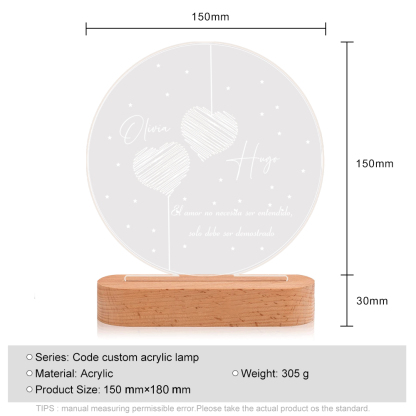 Valentín-Lámpara Ilusión 3D Luz de Noche LED Dos Corazones Acercándose con 2 Nombres Personalizados-Jessemade ES