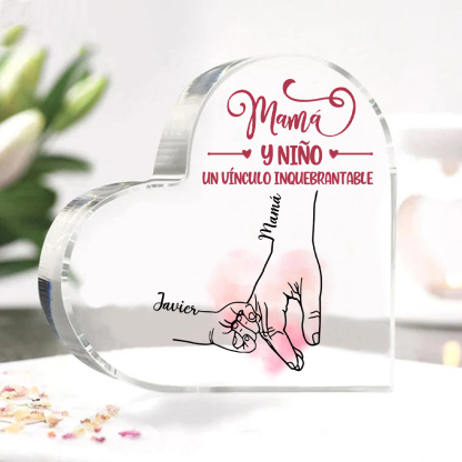 A mi mamá-Placa de acrílico en forma de corazón mano y manitas 1-5 nombres personalizados-Jessemade ES