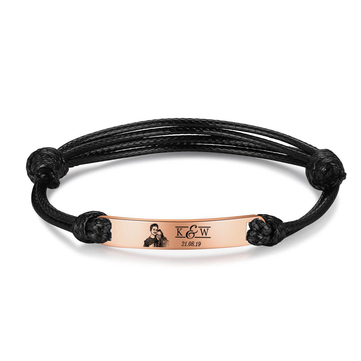 Pulseras de cuerda con placa personalizada con 2 letras, fecha y foto-Jessemade ES