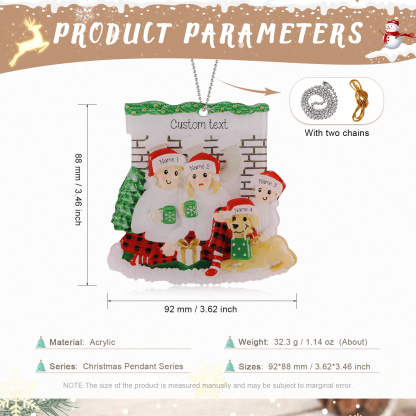 Navidad-Muñecos Ornamentos Navideños Familia con Perro 4 Nombres y Texto Personalizados