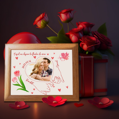Marco de 1 foto de madera para pareja 2 nombres y fecha personalizados-Jessemade ES
