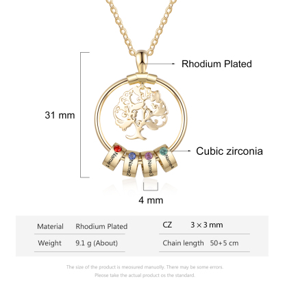 Collar con 1-5 círculos 1-5 piedras de nacimiento y nombres colgante de árbol de la vida oro rosa-Jessemade ES