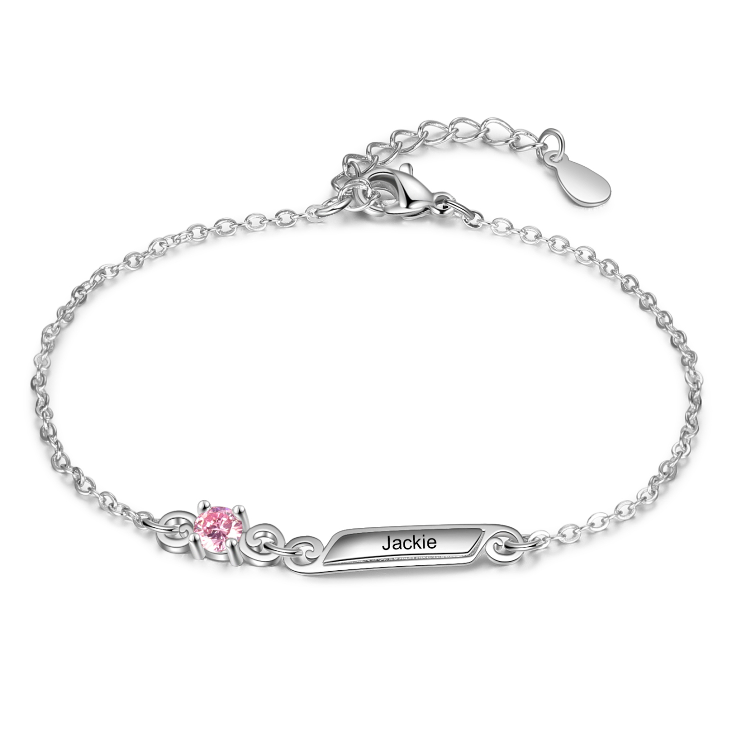 Pulsera de lazo y placita personalizada de 1 nombre con 1 piedra de nacimiento-Jessemade ES